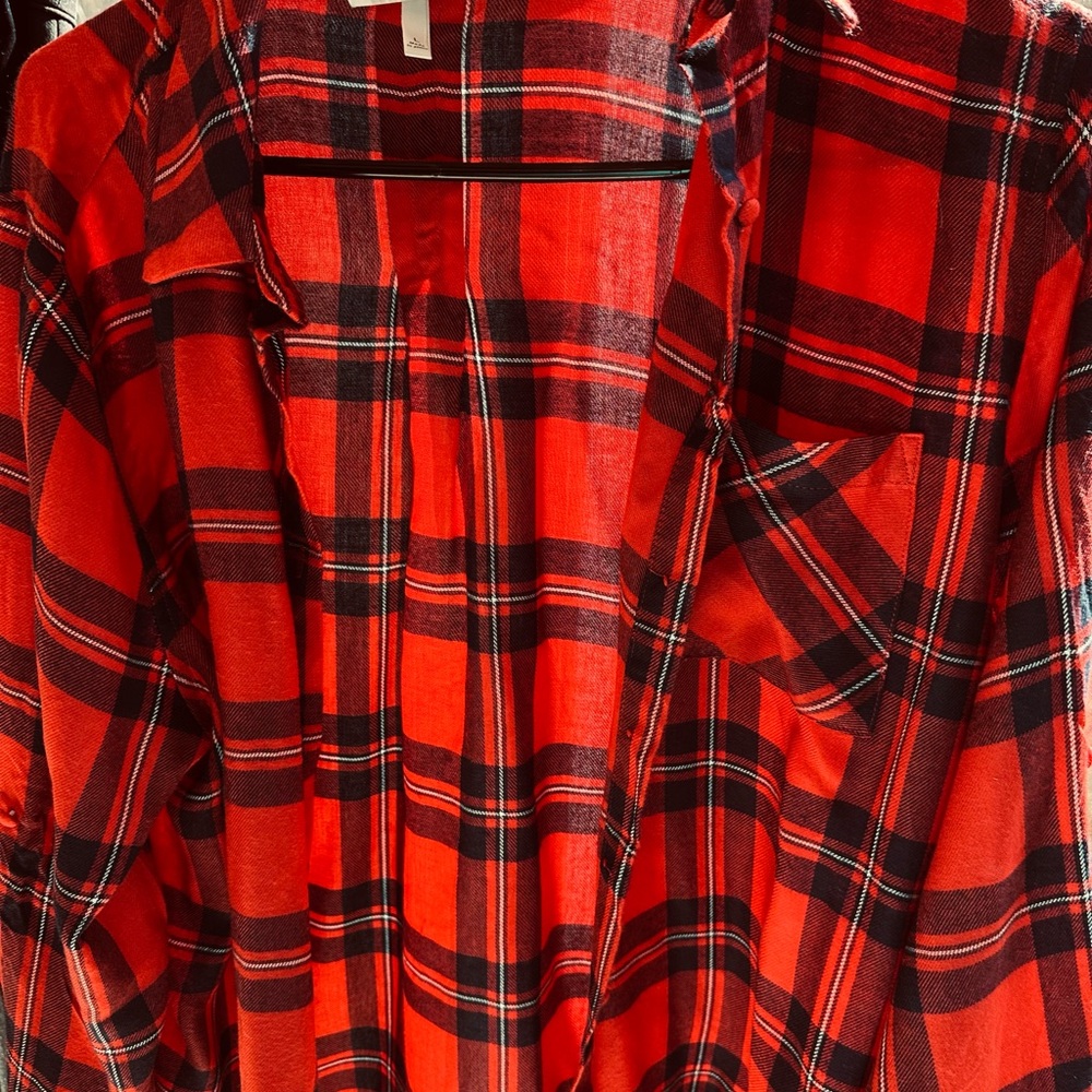 Red Plaid Button-Up Shirt